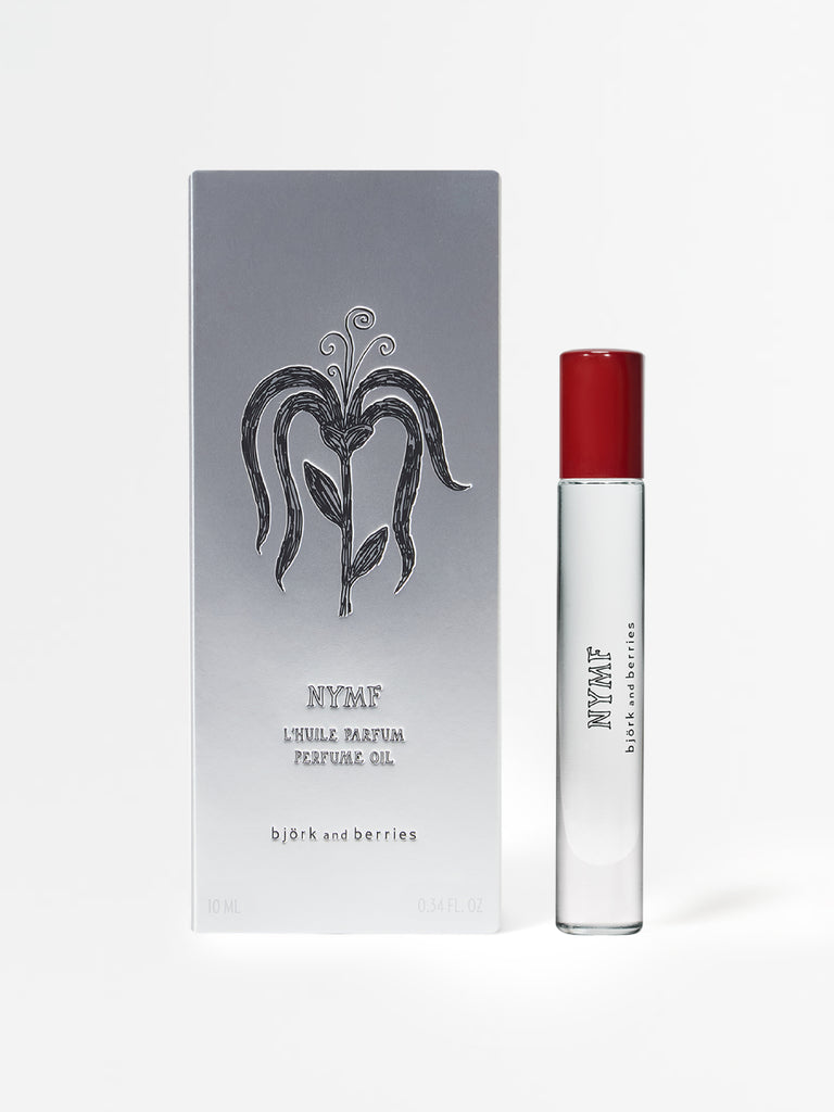 NYMF perfume oil bottle and packaging on a white background